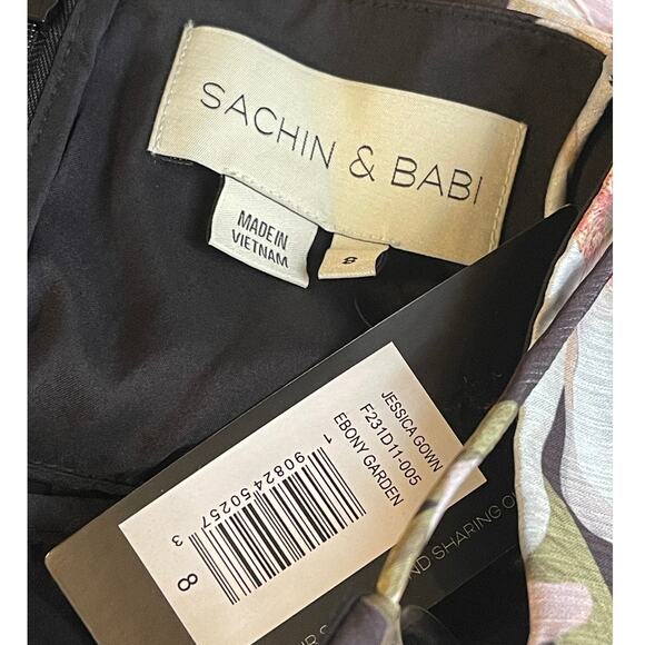 Sachin + Babi NEW Size 8 Jessica Floral V Neck Empire Waist Gown Ebony Garden - Picture 4 of 10
